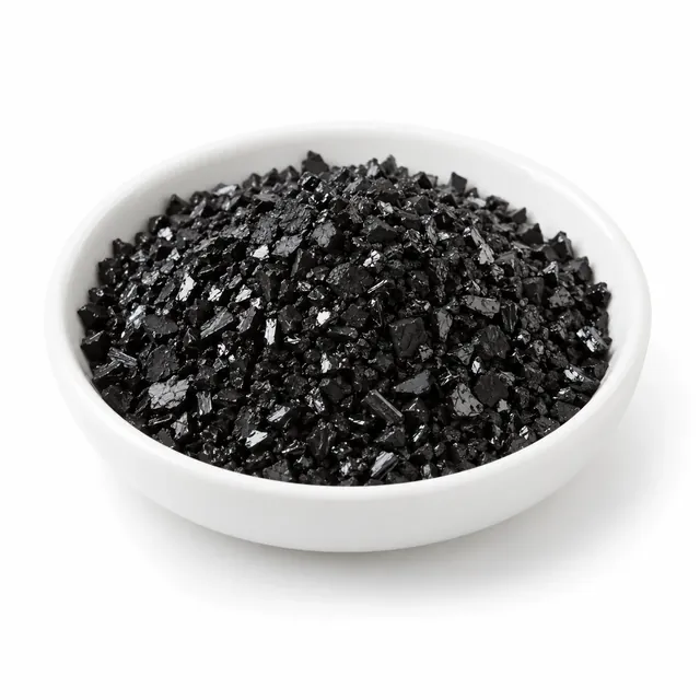 Representative Humate crystals - Supreme grade material sample on a white background